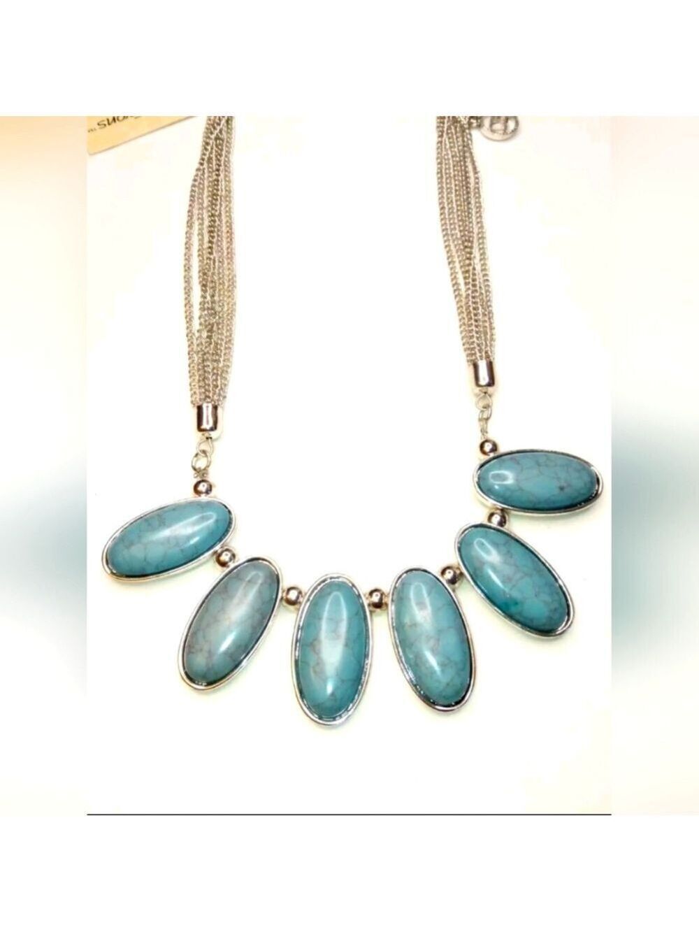 NWT Erica Lyons Faux Turquoise Multi Strand Silver Tone Necklace